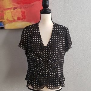 Jones New York Black and Cream Polka Dot blouse
